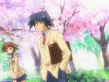 Nagisa and Tomoya walking home from school